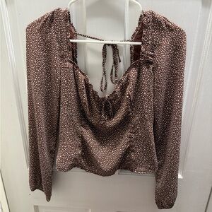 Abercrombie & Fitch Brown and White Spotted Long Sleeve Cropped Blouse